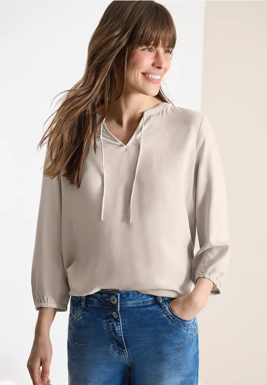 3/4-mouwen blouse met gespleten hals grain beige