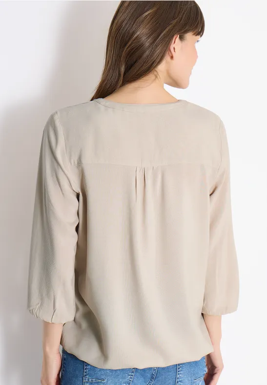 3/4-mouwen blouse met gespleten hals grain beige