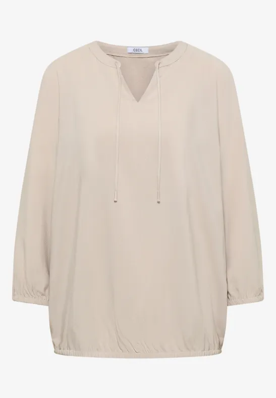 3/4-mouwen blouse met gespleten hals grain beige