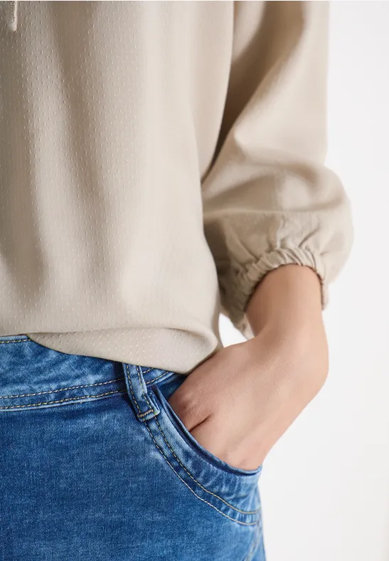 3/4-mouwen blouse met gespleten hals grain beige