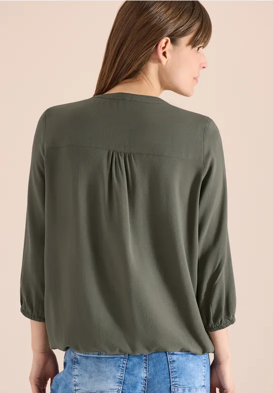 3/4-mouwen blouse met gespleten hals khaki