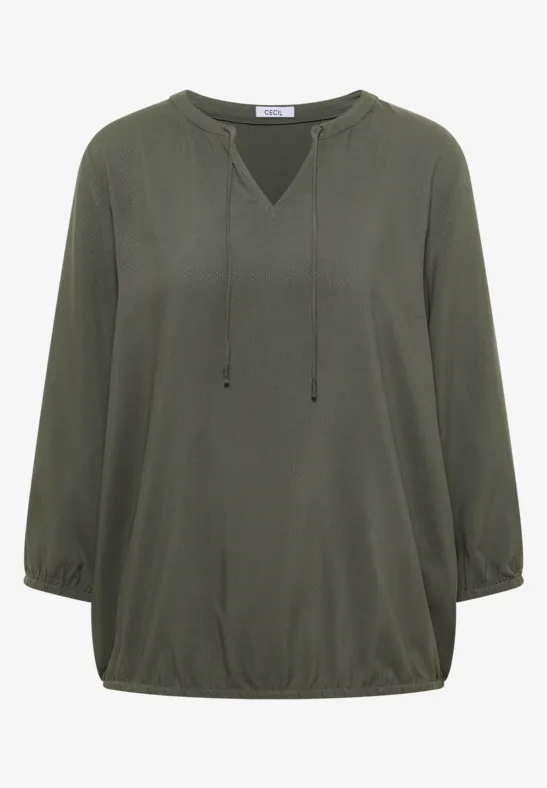 3/4-mouwen blouse met gespleten hals khaki