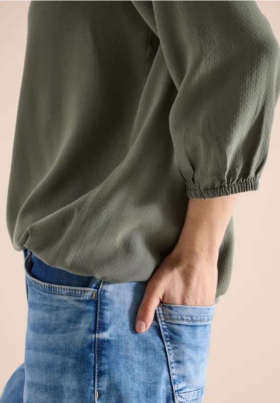 3/4-mouwen blouse met gespleten hals khaki