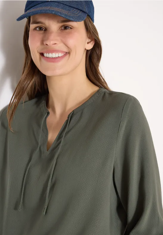 3/4-mouwen blouse met gespleten hals khaki