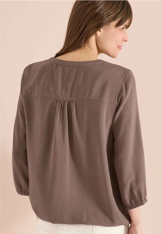 3/4-mouwen blouse met gespleten hals urban taupe