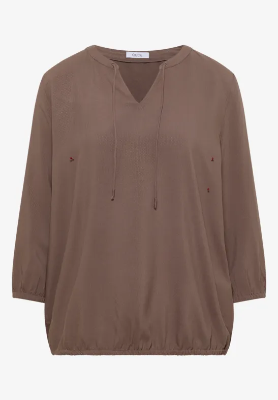 3/4-mouwen blouse met gespleten hals urban taupe