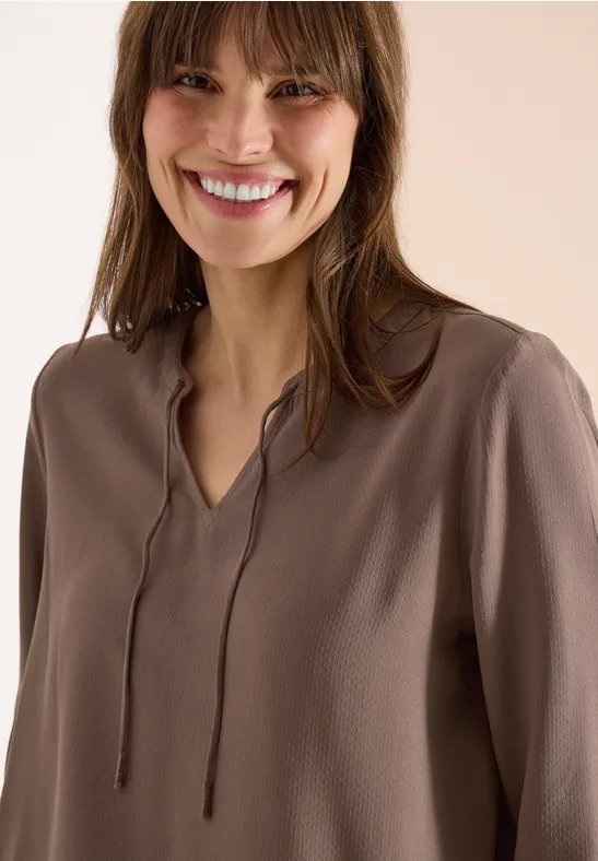 3/4-mouwen blouse met gespleten hals urban taupe
