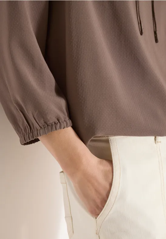 3/4-mouwen blouse met gespleten hals urban taupe