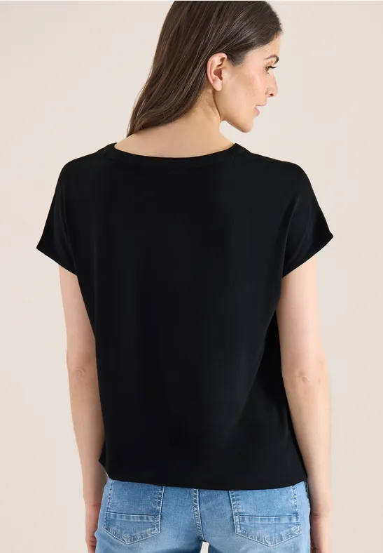 Blouse met korte mouwen en structuurmix Black