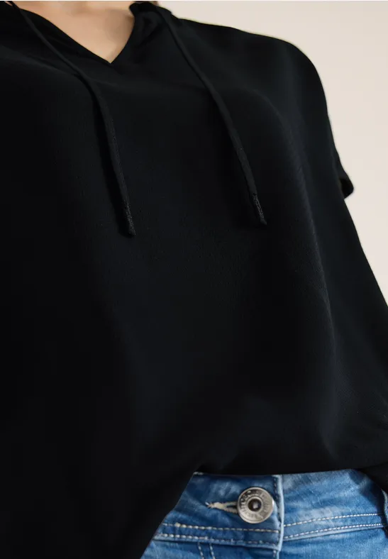 Blouse met korte mouwen en structuurmix Black