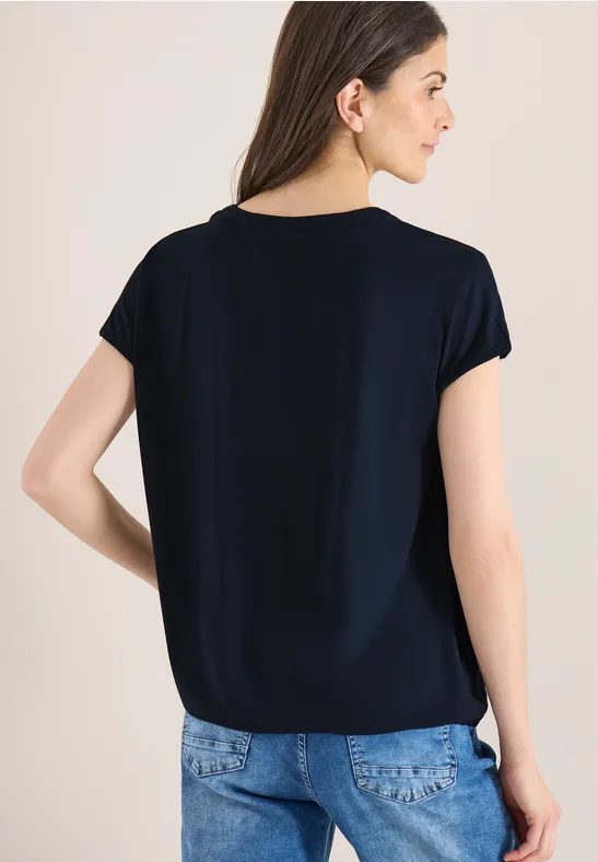 Blouse met korte mouwen en structuurmix universal blue