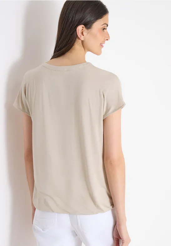 Blouse à manches courtes avec mélange de structures grain beige