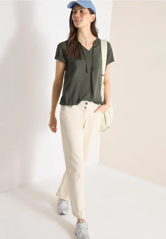 Blouse à manches courtes avec mélange de structures khaki