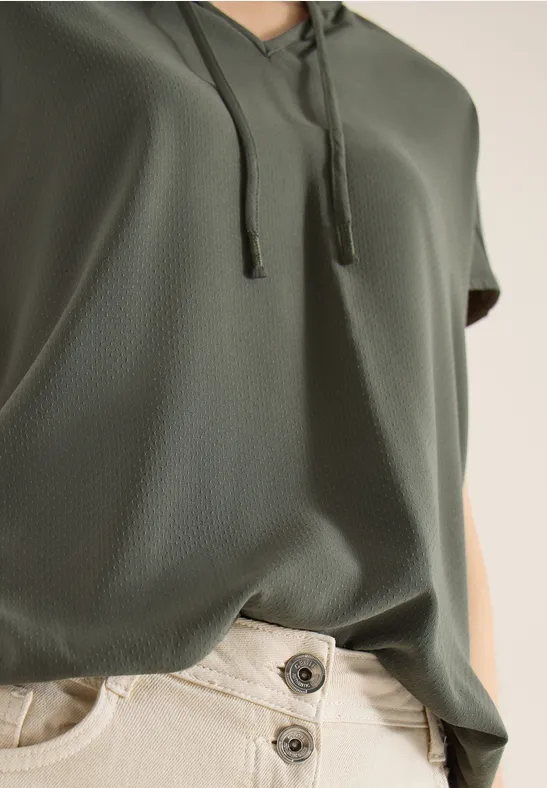 Blouse à manches courtes avec mélange de structures khaki