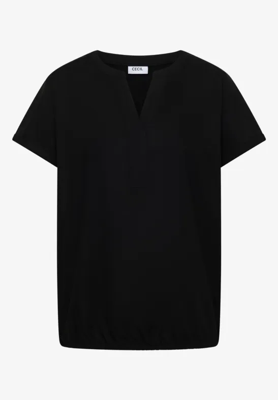 Blouse met korte mouwen en gespleten hals Black