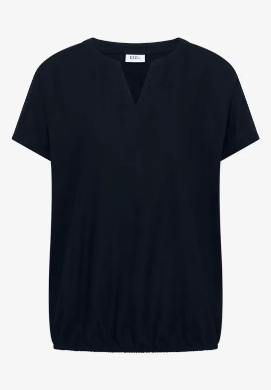 Blouse met korte mouwen en gespleten hals universal blue