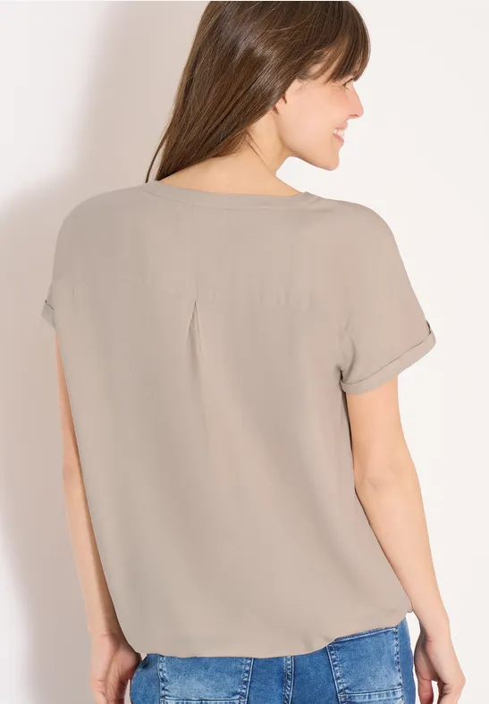 Blouse met korte mouwen en gespleten hals grain beige