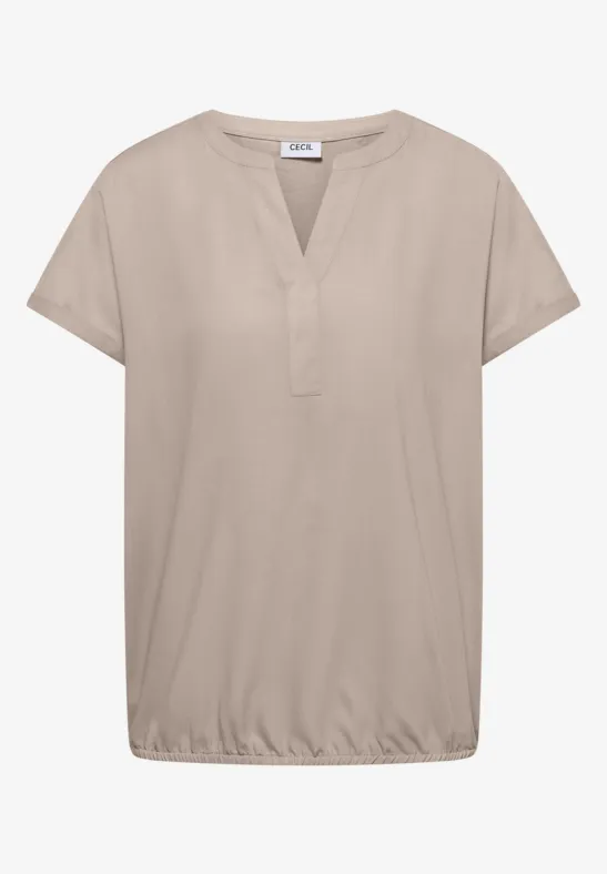 Blouse met korte mouwen en gespleten hals grain beige