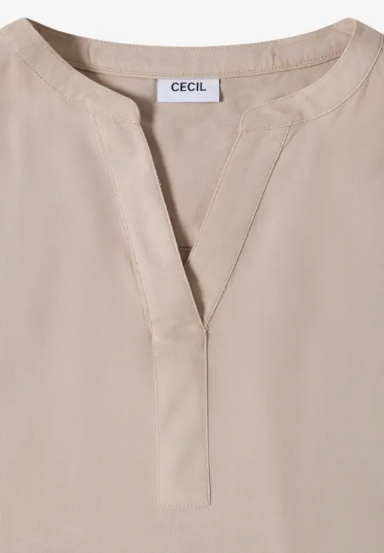 Blouse met korte mouwen en gespleten hals grain beige