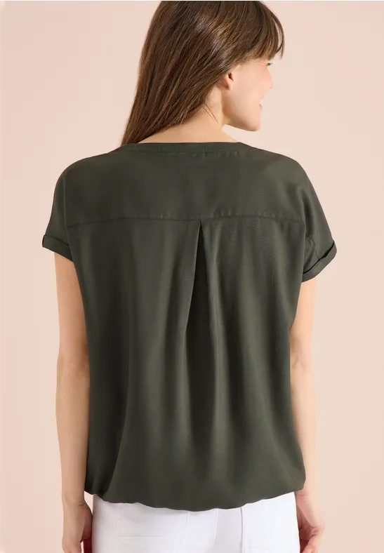 Blouse met korte mouwen en gespleten hals khaki