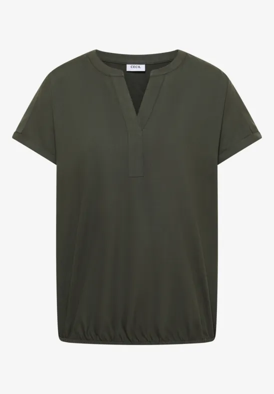 Blouse met korte mouwen en gespleten hals khaki