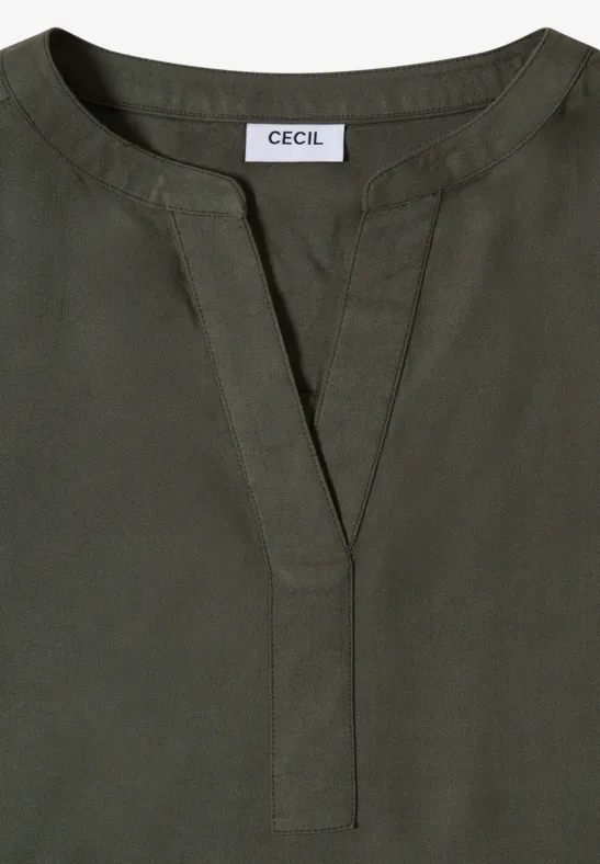 Blouse met korte mouwen en gespleten hals khaki