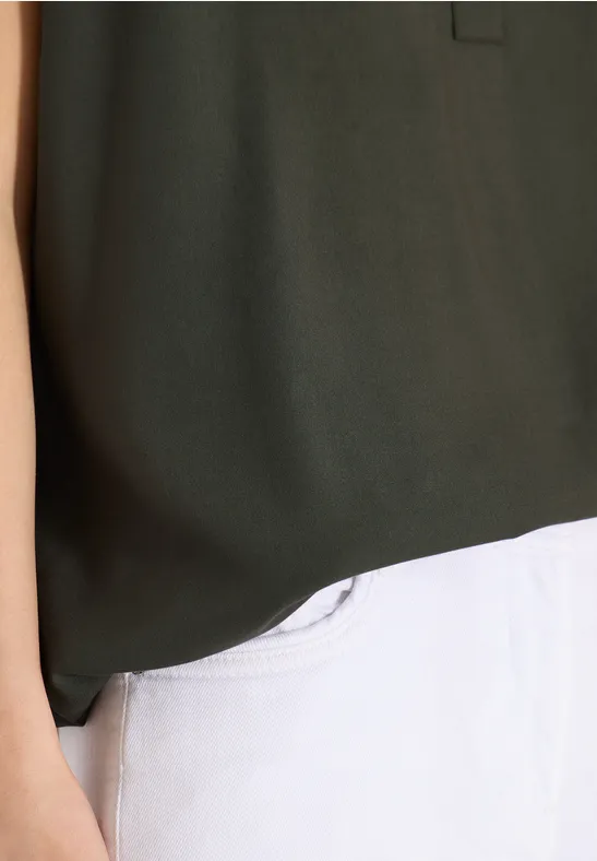 Blouse met korte mouwen en gespleten hals khaki