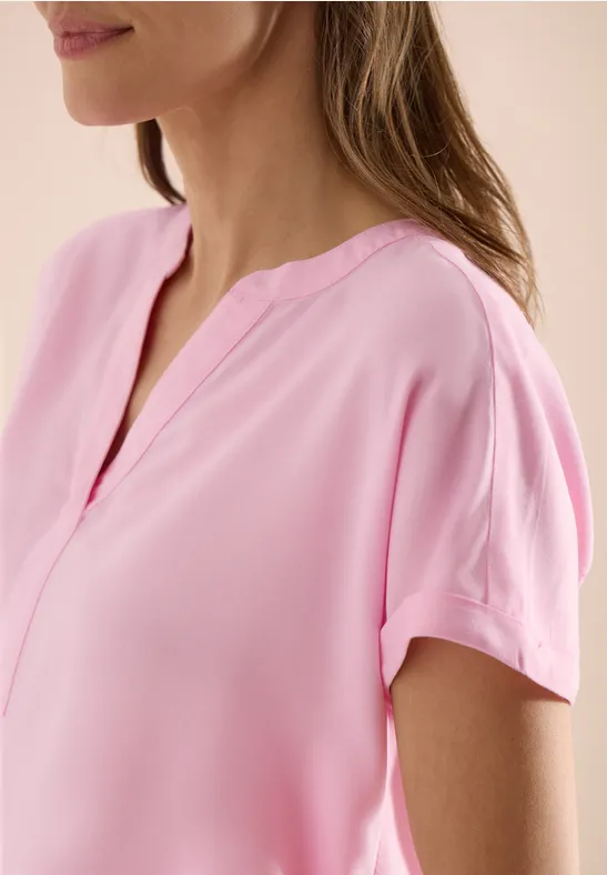 Blouse met korte mouwen en gespleten hals light blush rose