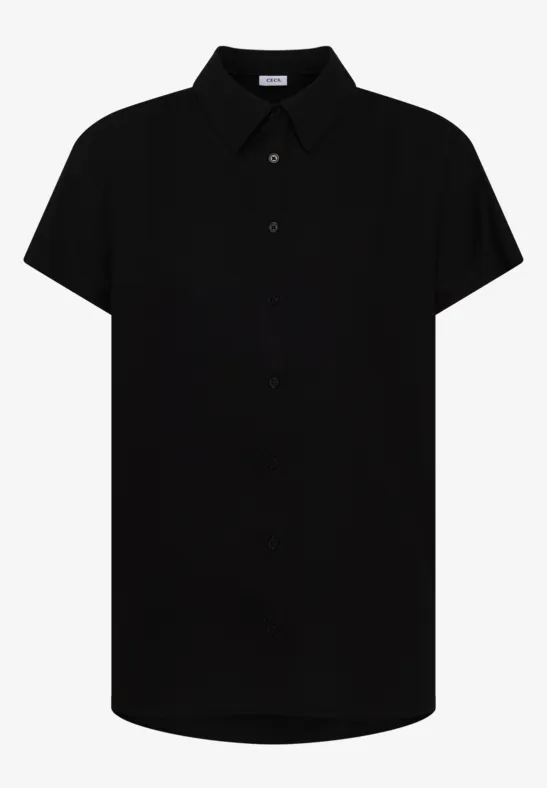 Basic Bluse mit Hemdkragen in Unifarbe Black