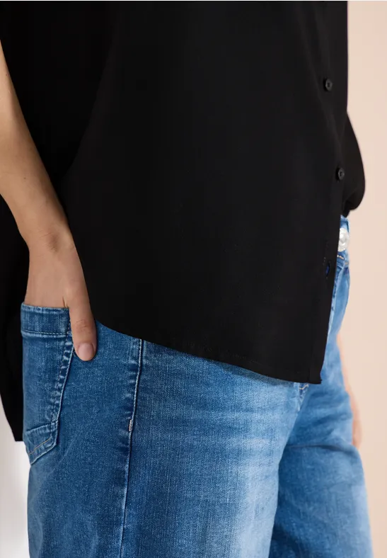 Basic Bluse mit Hemdkragen in Unifarbe Black