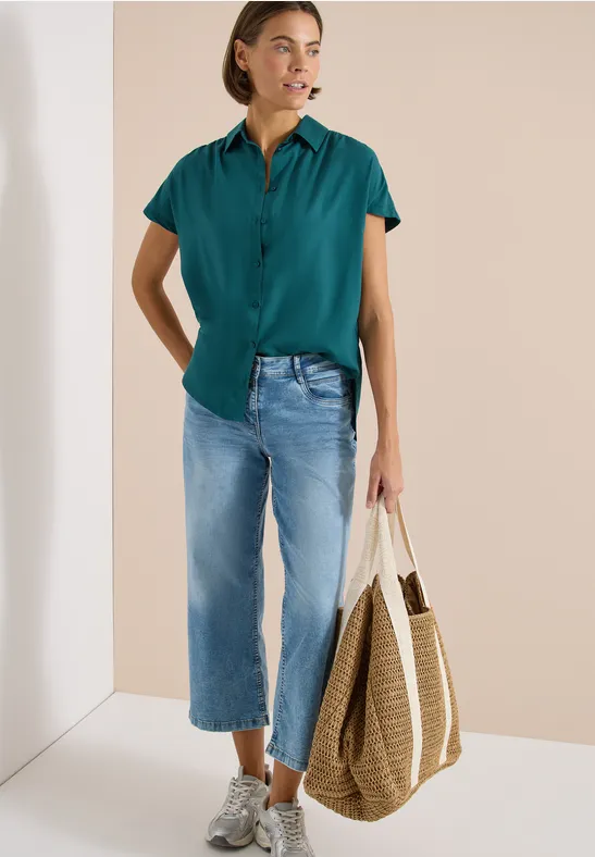 Basic Bluse mit Hemdkragen in Unifarbe jungle green