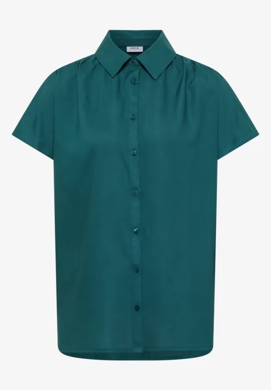 Basic Bluse mit Hemdkragen in Unifarbe jungle green