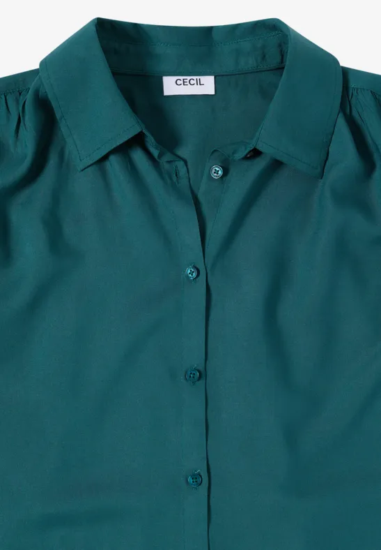 Basic Bluse mit Hemdkragen in Unifarbe jungle green