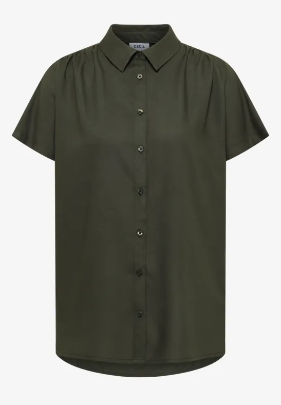 Basic Bluse mit Hemdkragen in Unifarbe khaki