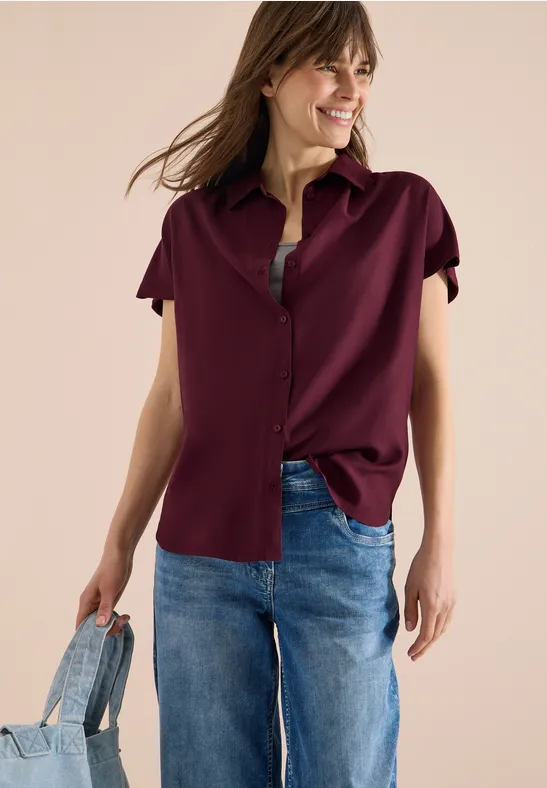 Basic Bluse mit Hemdkragen in Unifarbe sweet grape red