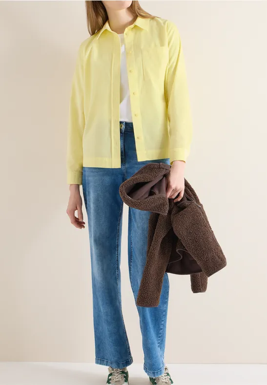 Overhemdblouse in effen kleur iced yellow