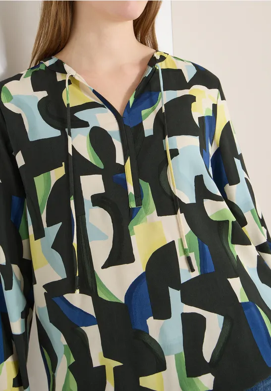 Gedessineerde blouse raw khaki