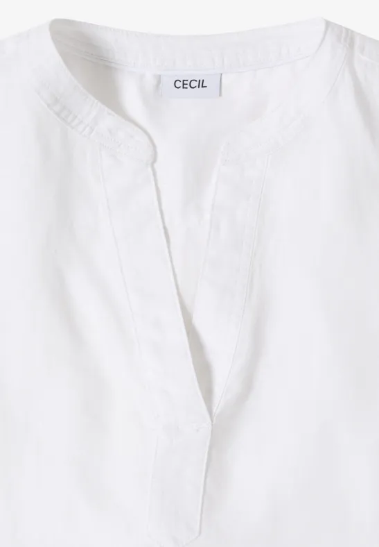 Weiße Bluse mit V-Ausschnitt und ohne Kragen