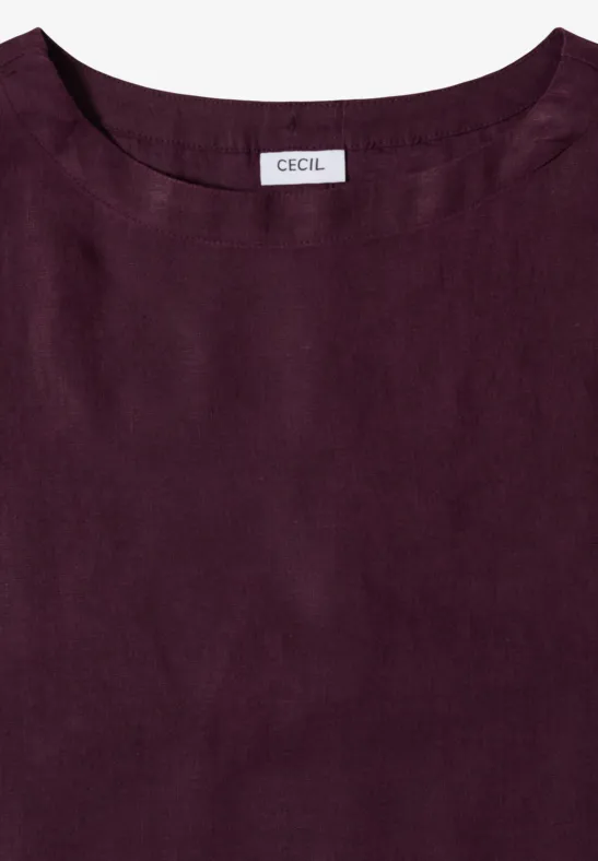 Unifarbenes, bordeauxrotes T-Shirt/Top mit Rundhalsausschnitt und CECIL-Label.