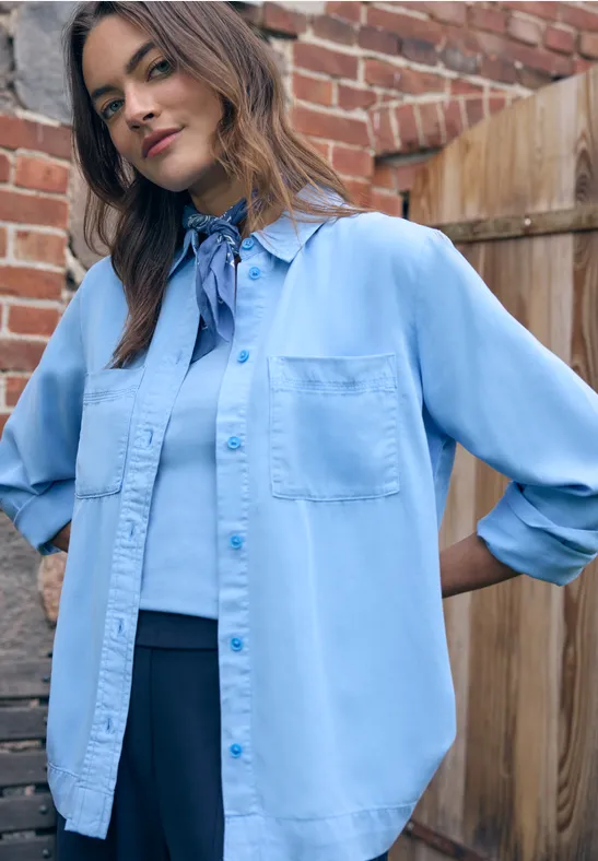 Hemdbluse in Unifarbe fountain blue