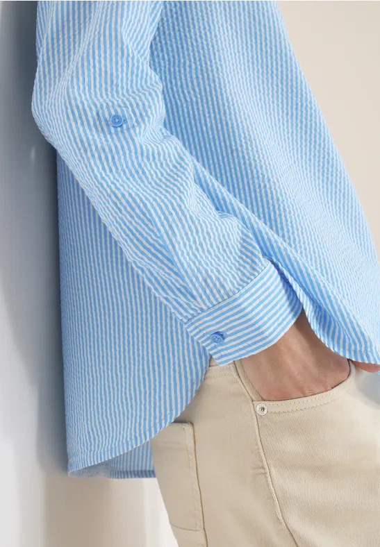 Gestreepte seersucker blouse cloud blue