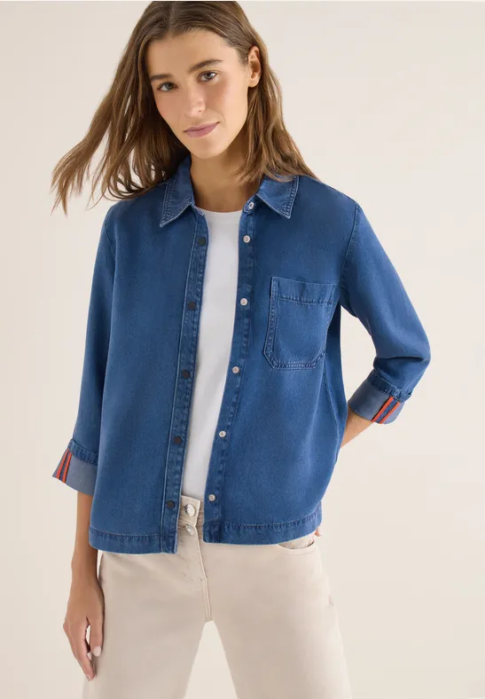 Blouse à l'aspect denim mid blue wash