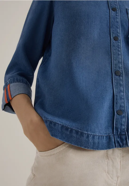 Blouse à l'aspect denim mid blue wash