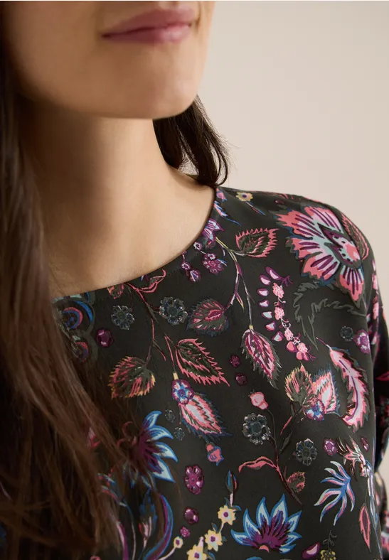 Gemusterte Bluse raw khaki