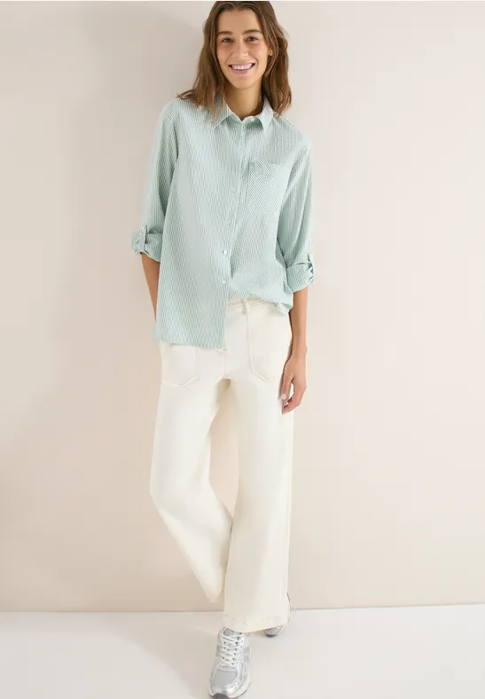 Gestreepte seersucker blouse smoke salvia