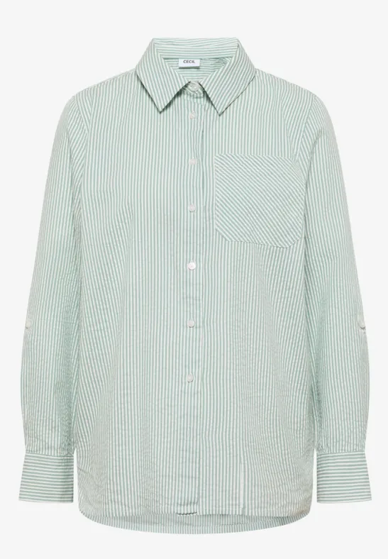 Gestreepte seersucker blouse smoke salvia