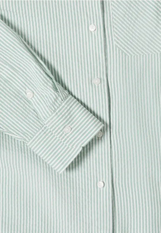 Gestreepte seersucker blouse smoke salvia