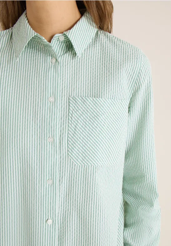 Gestreepte seersucker blouse smoke salvia