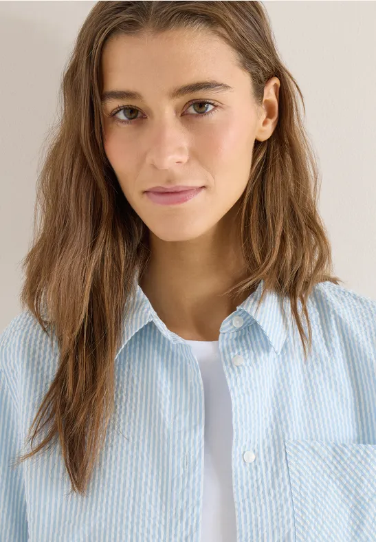 Gestreepte seersucker blouse cloud blue
