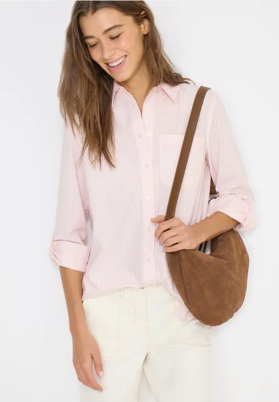 Gestreepte seersucker blouse light blush rose